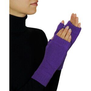 Women's Purple Half Finger Fingerless Knitted Winter Warmers Mittens Gloves